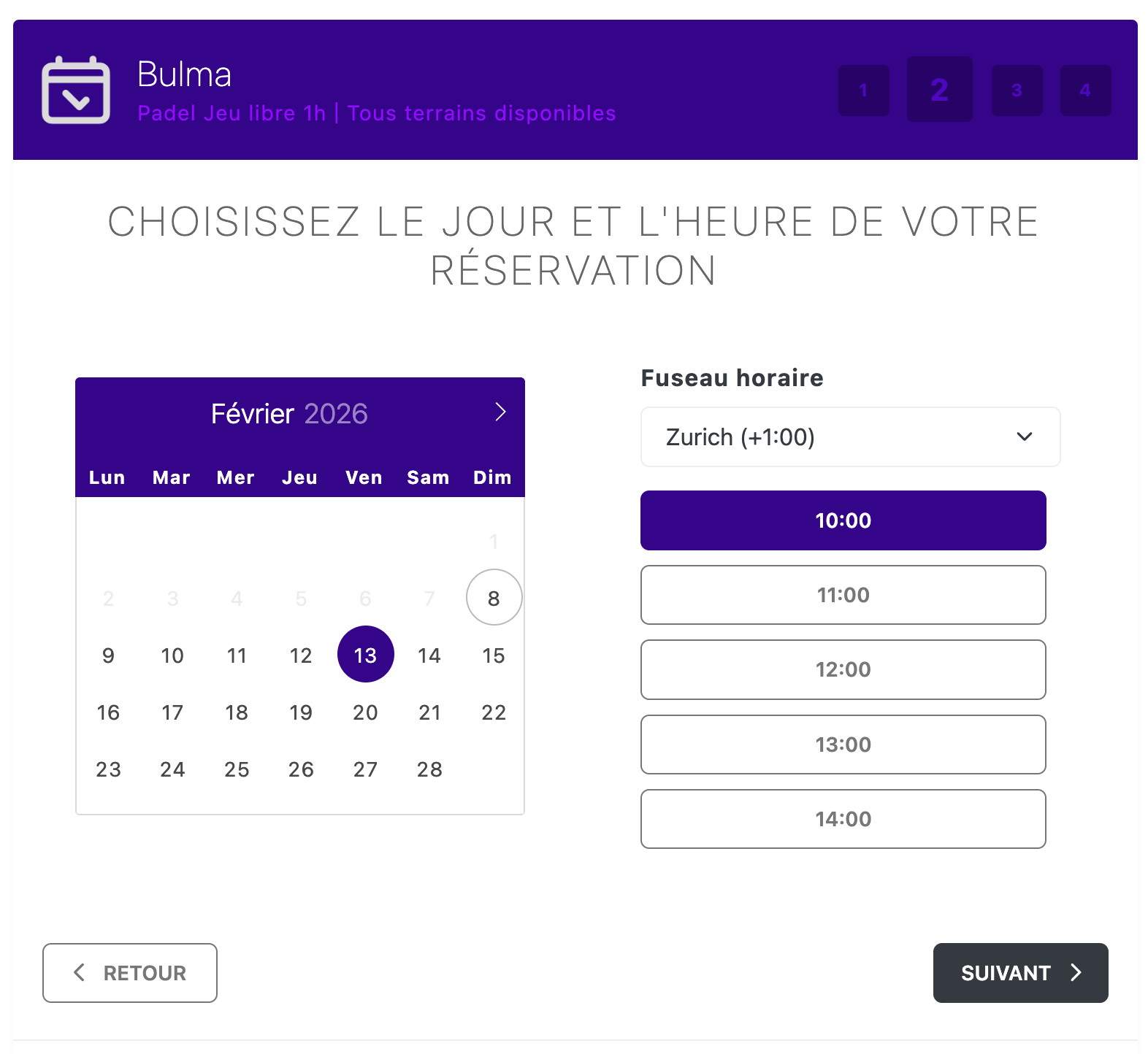 Interface Réservation